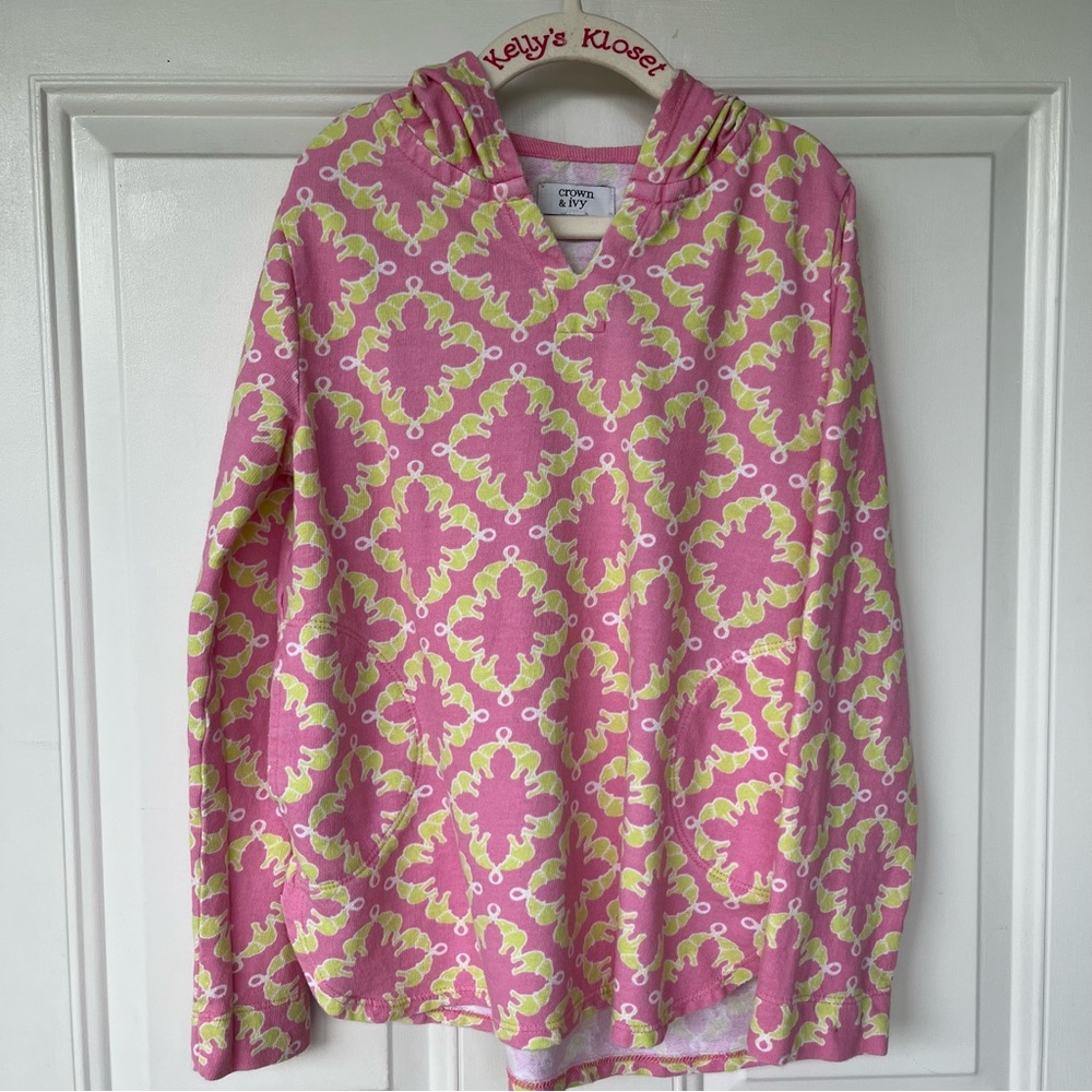 •Crown & Ivy• Elephant Pattern Hooded Swim Coverup - Size Large